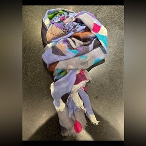 Pine Cone Hill Oversized Wool Scarf/Shawl. Colorful Abstract Print.